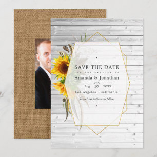 Rustic Herbarium - zonnebloemen Bohemian Wedding Save The Date