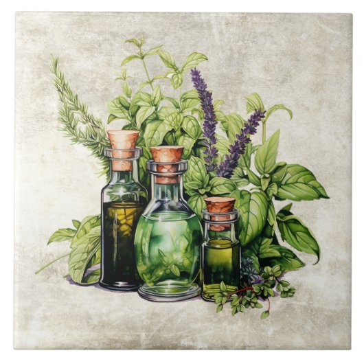 Rustic Herbs Beautiful Vintage Bottles Tegeltje (Voorkant)