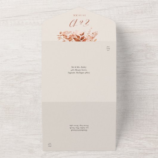 Rustic Herfst Bloemige Boho Bruiloft All In One Uitnodiging (Buitenkant)