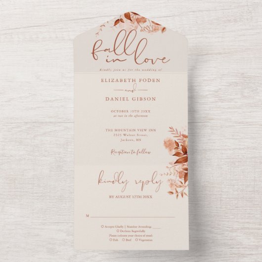 Rustic Herfst Bloemige Boho Bruiloft All In One Uitnodiging (Binnen)