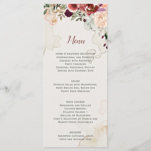 Rustic Herfst Boho Waterverf Bloemen Bruiloftsmenu Menu (Voorkant)
