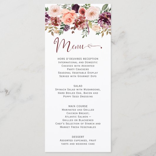 Rustic Herfst Boho Waterverf Bloemhart Script Menu (Voorkant)