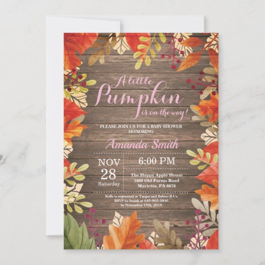 Rustic Herfst Girl Baby shower Kaart (Voorkant)