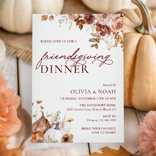 Rustic Herfst Pompoen Bloemstuk Friendsgiving Dine Kaart