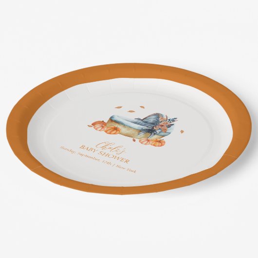 Rustic Herfst Pompoen Wieg Baby shower Papieren Bordje (Gekanteld)