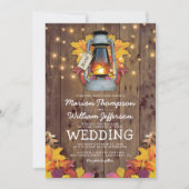 Rustic Herfst String Lights Autumn Leaves Wedding Kaart (Voorkant)