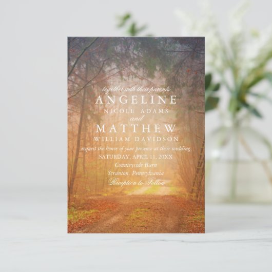  Rustic Herfst Tree String of Lights Wedding Kaart (Staand voorkant)