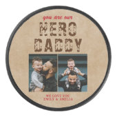 Rustic Hero Papa vaders Dag 2 Foto Collage Hockey Puck (Voorkant)