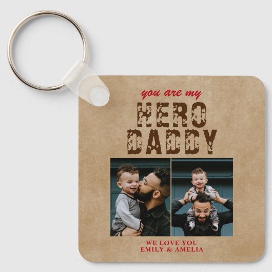 Rustic Hero Papa vaders Dag 2 Foto Collage Key Sleutelhanger (Voorkant)