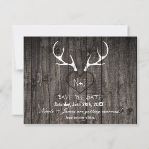 Rustic herten geweien & gesneden hart Save The Dat Date