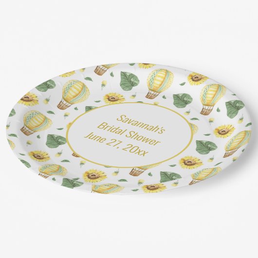 Rustic heteluchtballon en zonnebloemen bruid papieren bordje (Gekanteld)