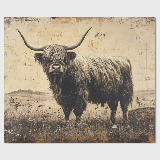 Rustic Highland Cattle Decoupage Cadeaupapier (Vlak)