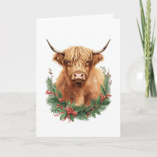 Rustic Highland Cow Christmas Feestdagen Kaart (Voorkant)