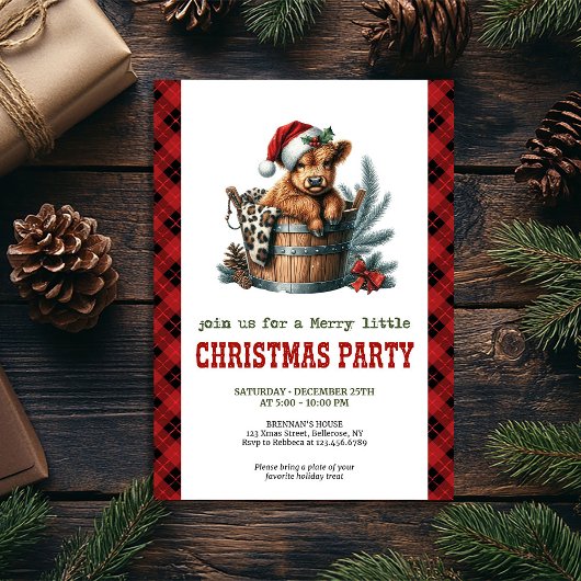 Rustic highland cow Christmas party invitation
