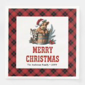 Rustic highland cow red black plaid Xmas napkin Servet (Voorkant)