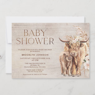 Rustic Highland Koe Calf Baby shower Kaart