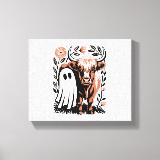 Rustic Highland Koe Ghost Halloween Canvas Afdruk (Voorkant)
