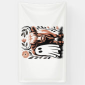 Rustic Highland Koe Ghost Halloween Spandoek (Verticaal)