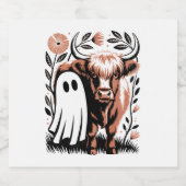 Rustic Highland Koe Ghost Halloween Sparkling Wijnetiket (Enkel label)