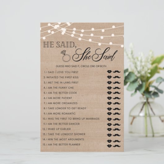 Rustic Hij zei dat ze vrijgezellenfeest spel zei (Staand voorkant)