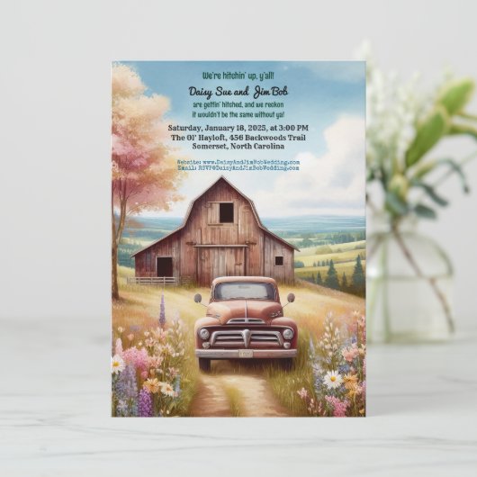 Rustic Hillbilly Campagne Faire-part de mariage (Debout devant)