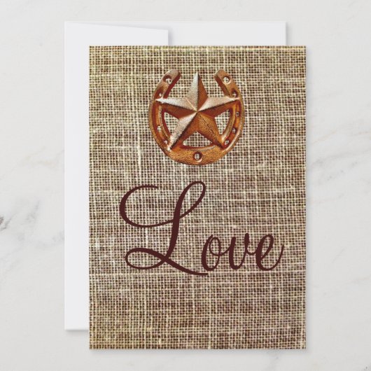 Rustic Hoefijzer Star Burlap Wedding Invitations Kaart (Achterkant)