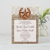 Rustic Hoefijzer Star Burlap Wedding Invitations Kaart (Staand voorkant)