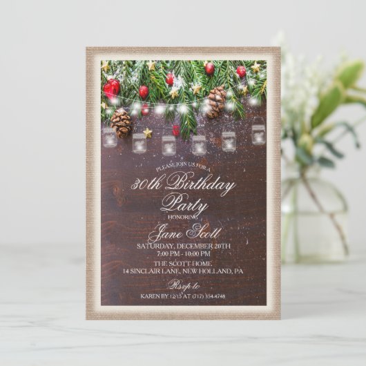 Rustic Holiday Anniversaire Fête Invitation (Debout devant)