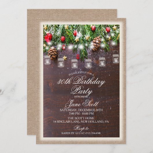 Rustic Holiday Anniversaire Fête Invitation (Devant / Derrière)