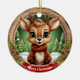 Rustic Holiday Character Xmas Reindeer Gift 🦌🎄 Keramisch Ornament