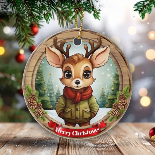 Rustic Holiday Character Xmas Reindeer Gift 🦌🎄 Keramisch Ornament