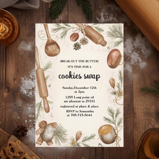 Rustic Holiday Cookie Swap | Cozy Baking Party Kaart