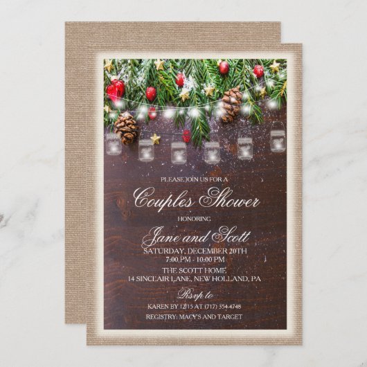 Rustic Holiday Couples Douche Invitation (Devant / Derrière)