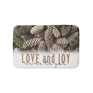 Rustic Holiday Love and Joy Pine Cone Badmat