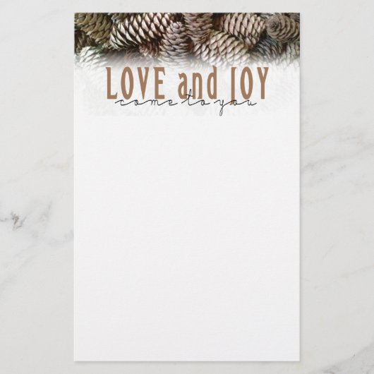 Rustic Holiday Love and Joy Pine Cone Briefpapier (Voorkant)