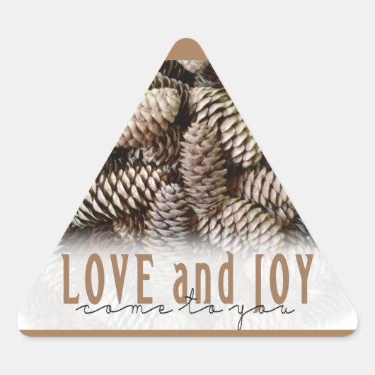 Rustic Holiday Love and Joy Pine Cone Driehoek Sticker (Voorkant)