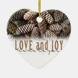 Rustic Holiday Love and Joy Pine Cone Keramisch Ornament
