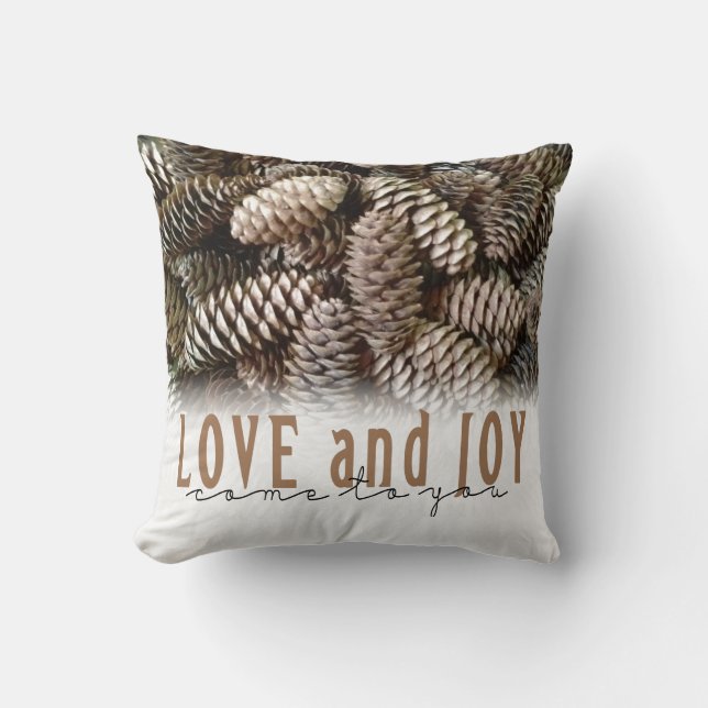 Rustic Holiday Love and Joy Pine Cone Kussen (Voorkant)