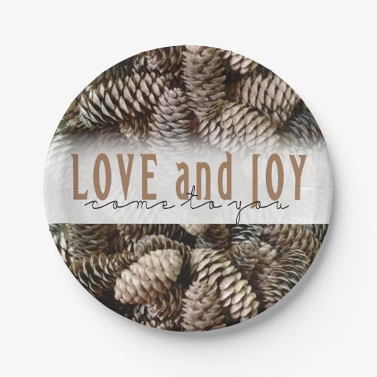 Rustic Holiday Love and Joy Pine Cone Papieren Bordje (Voorkant)