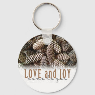 Rustic Holiday Love and Joy Pine Cone Sleutelhanger