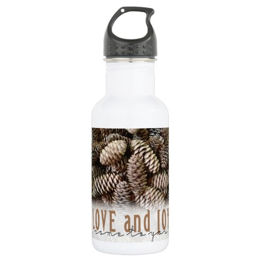 Rustic Holiday Love and Joy Pine Cone Waterfles (Voorkant)