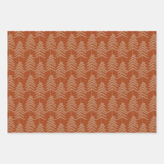 Rustic Holiday Pine Tree Pattern Rust Golden Brown Inpakpapier Vel (Voorkant 2)
