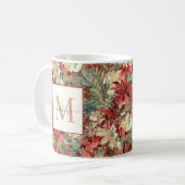 Rustic Holiday Poinsettia kerstmonogram Koffiemok (Voorkant links)
