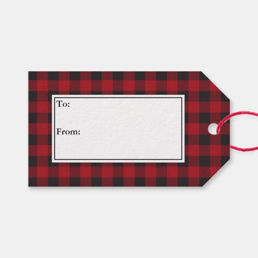 Rustic Holiday Red Buffalo Pset Cadeaulabel (Voorkant (Horizontaal))