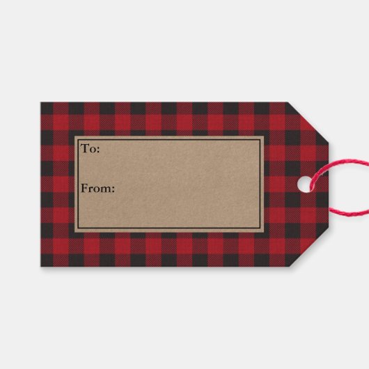 Rustic Holiday Red Buffalo Pset Kraft Cadeaulabel (Voorkant (Horizontaal))