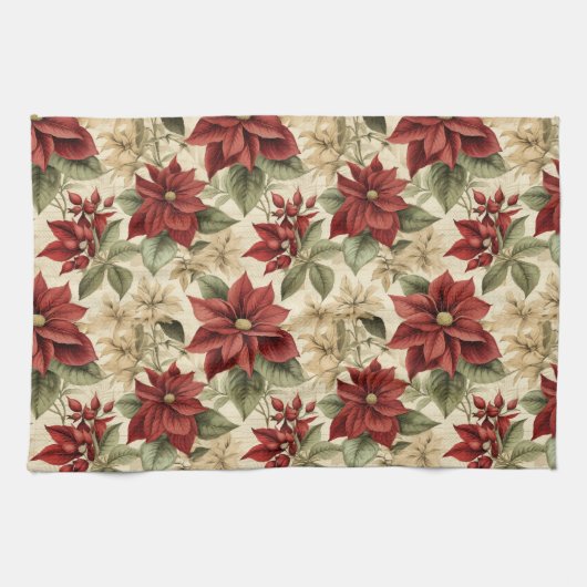 Rustic Holiday Towel Watercolor Christmas Flowers Theedoek (Horizontaal)