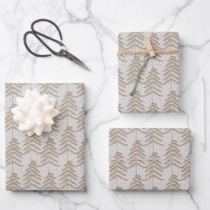 Rustic Holiday Tree Pattern Bleek Grey Golden Brow Inpakpapier Vel