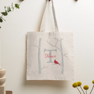 Rustic Holiday Tree Trendy Modern Holiday Monogram Tote Bag