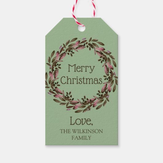 Rustic Holiday Wreater  Kerst Cadeaulabel (Voorkant)