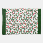 Rustic Holly and Berry Holiday Pattern on Green Theedoek (Horizontaal)